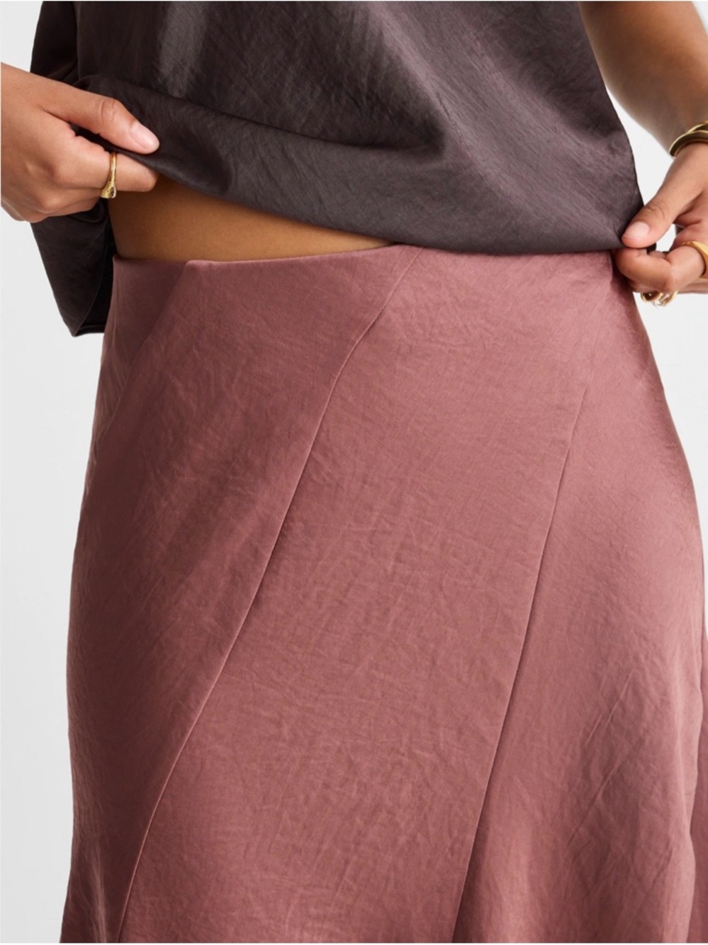 NWT! MADEWELL Women’s Bias-Cut Slip Midi Skirt in Satin, Burnt Soil, Size 2 - Picture 13 of 16